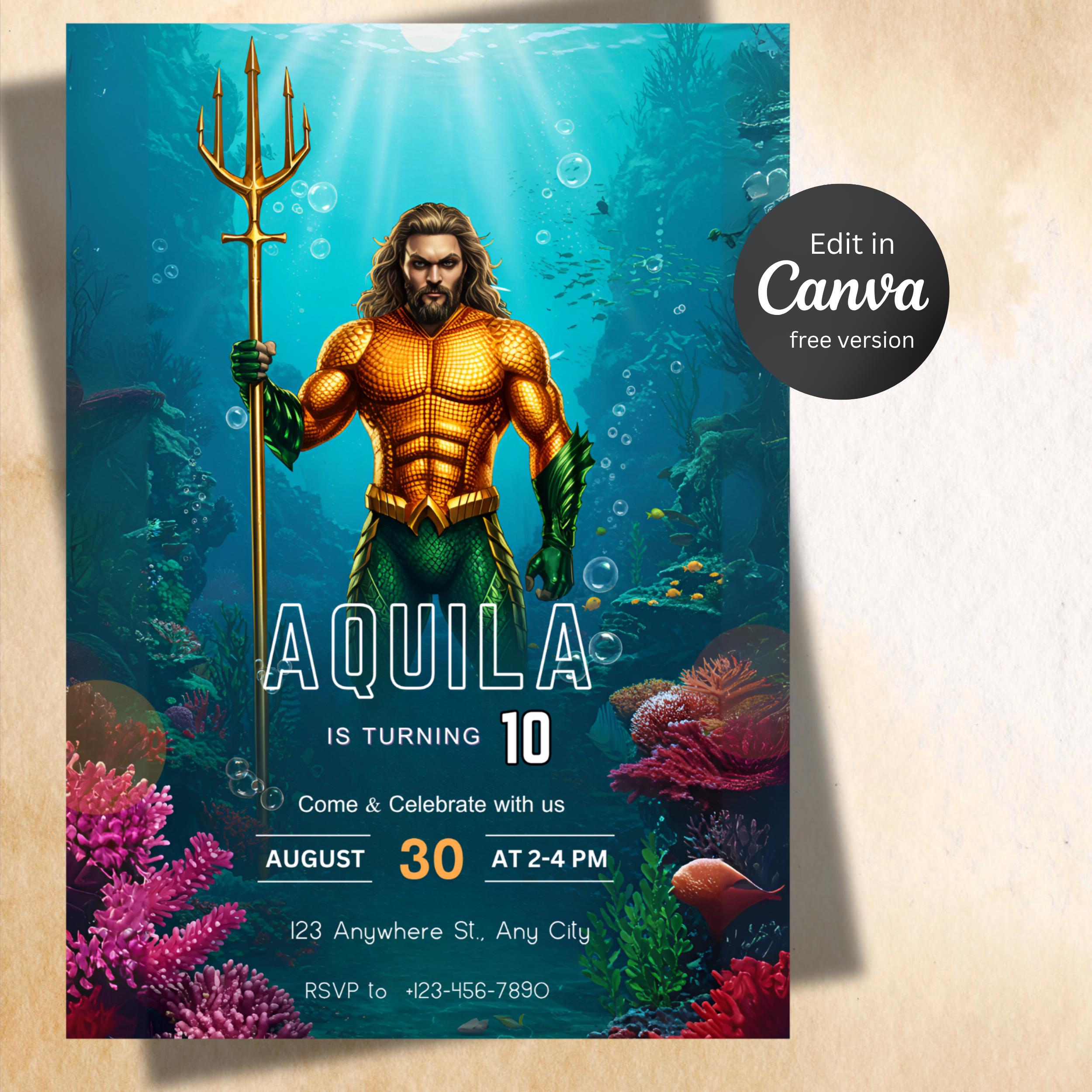 Aquaman Birthday Invitation | Underwater Superhero Party 3 Aquaman Birthday Invitation | Underwater Superhero Party - Image 3