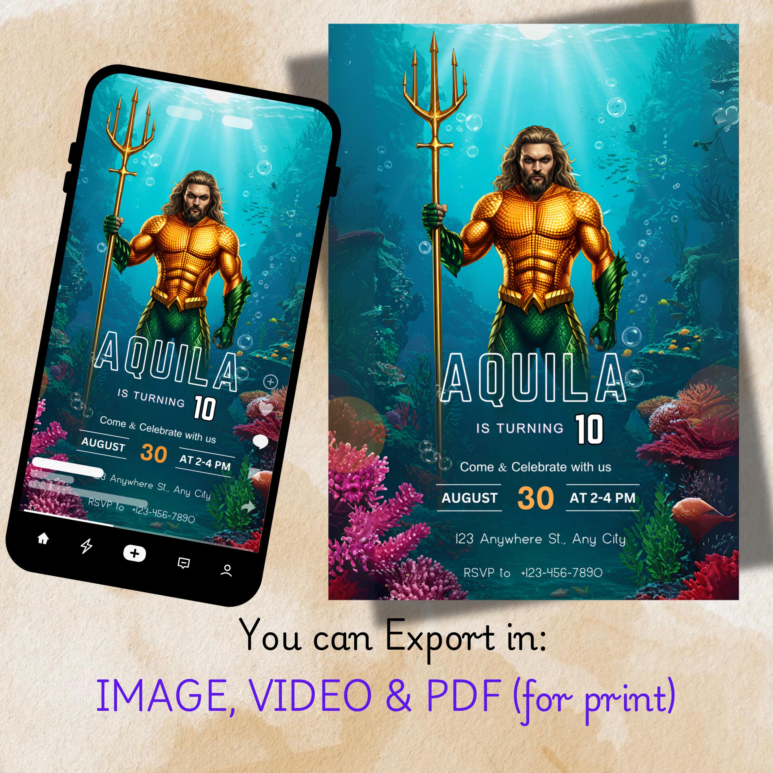 Aquaman Birthday Invitation | Underwater Superhero Party 2 Aquaman Birthday Invitation | Underwater Superhero Party - Image 2