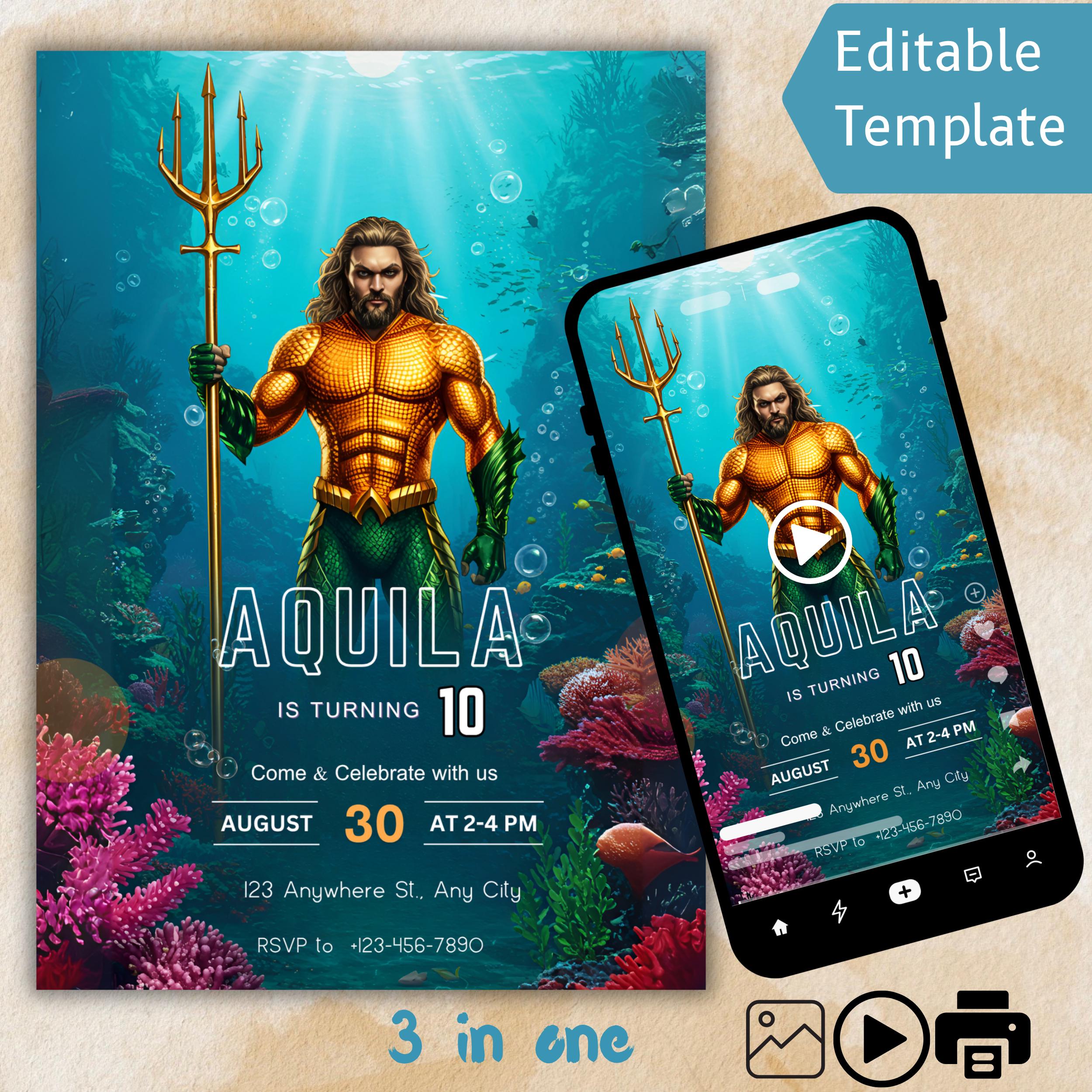 Aquaman Birthday Invitation | Underwater Superhero Party 1 Aquaman Birthday Invitation | Underwater Superhero Party