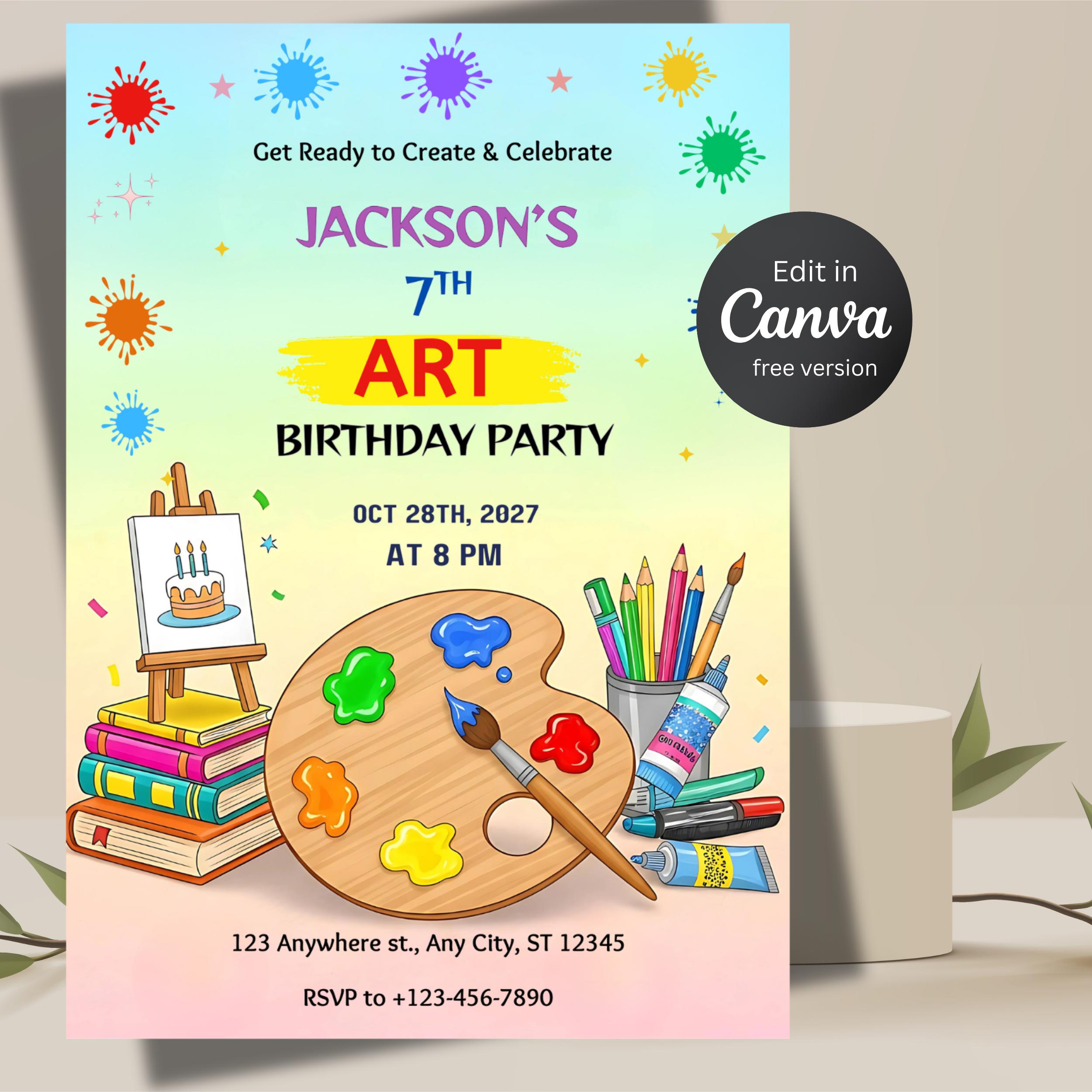 Art Birthday Party Invitation - Image 2