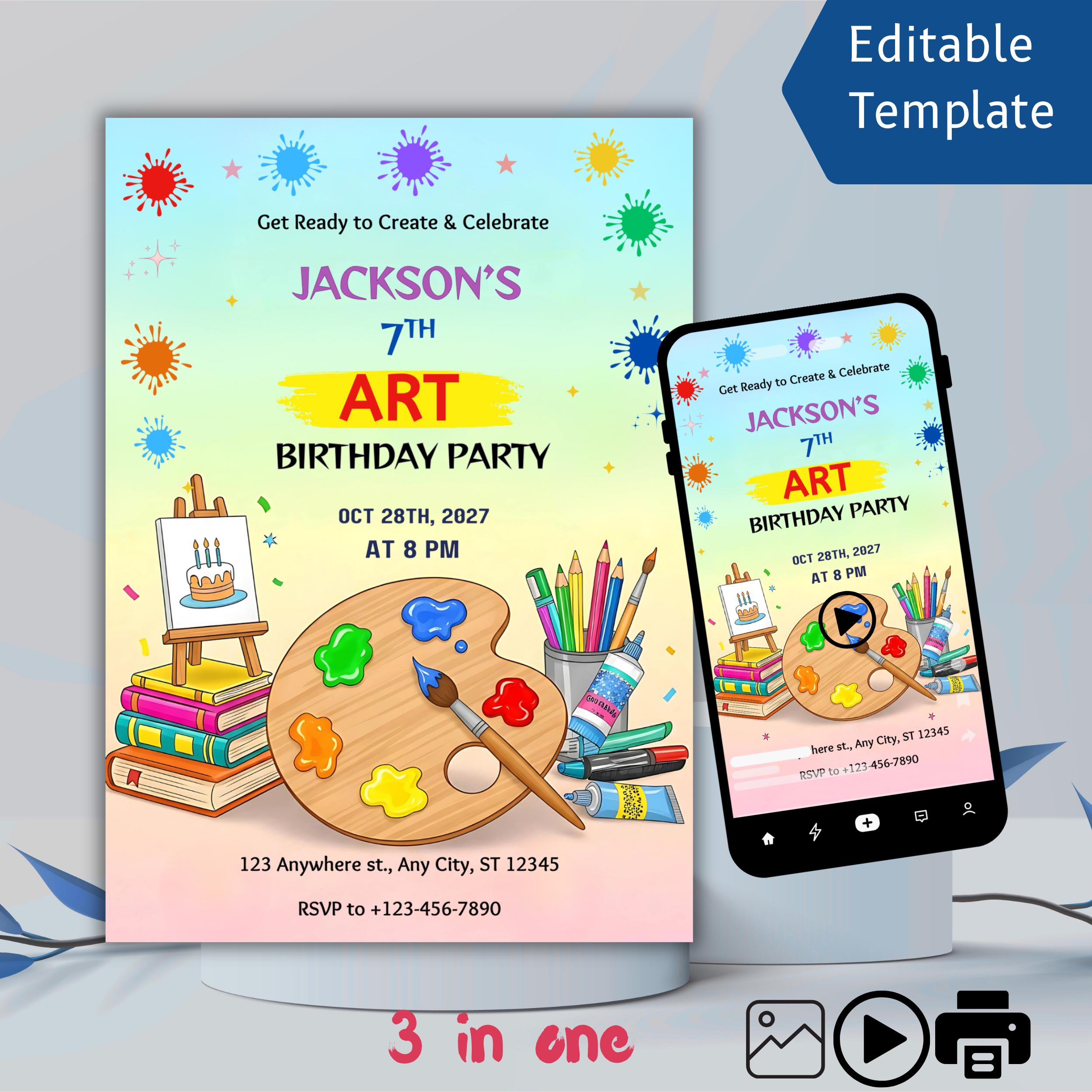 Art Birthday Party Invitation