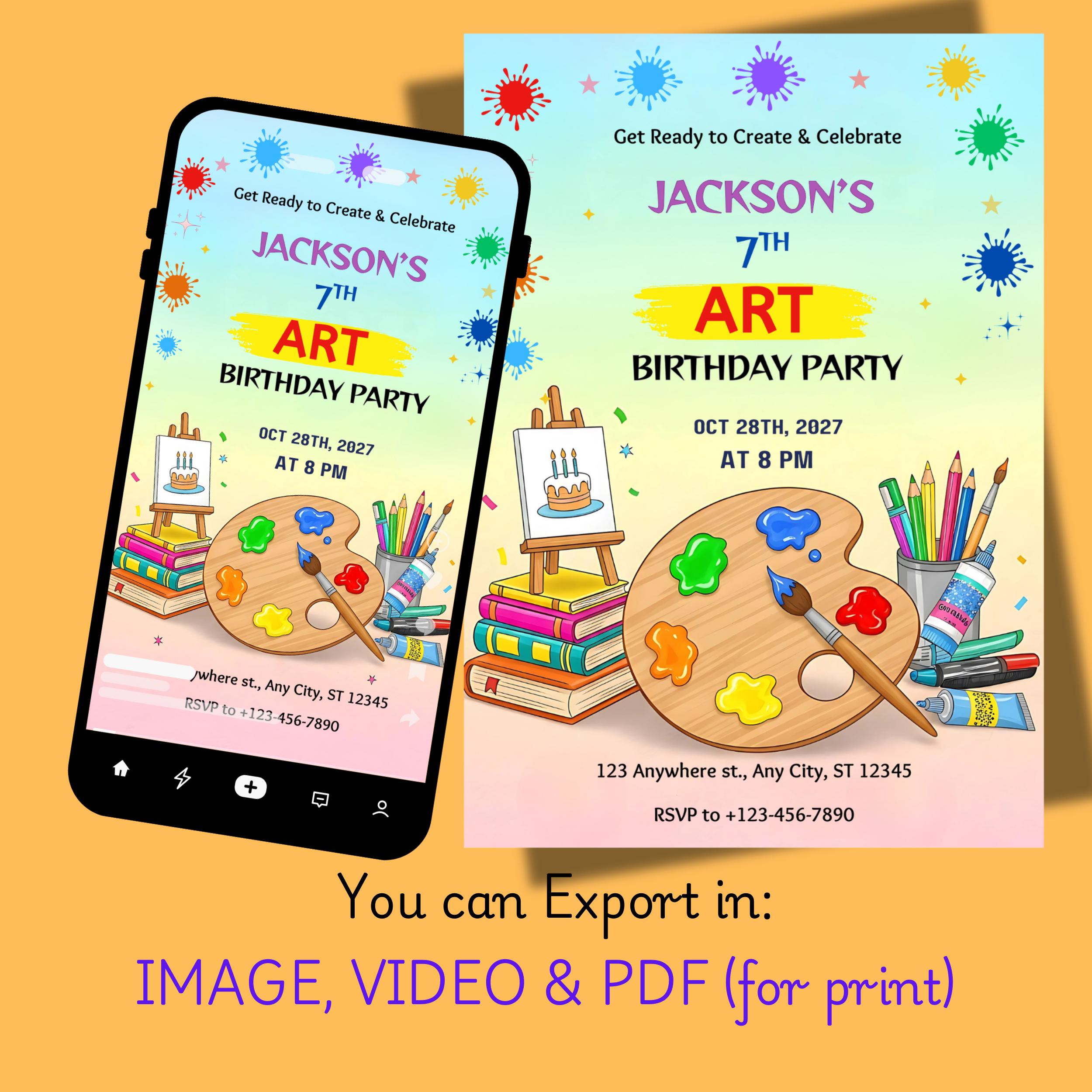 Art Birthday Party Invitation - Image 3