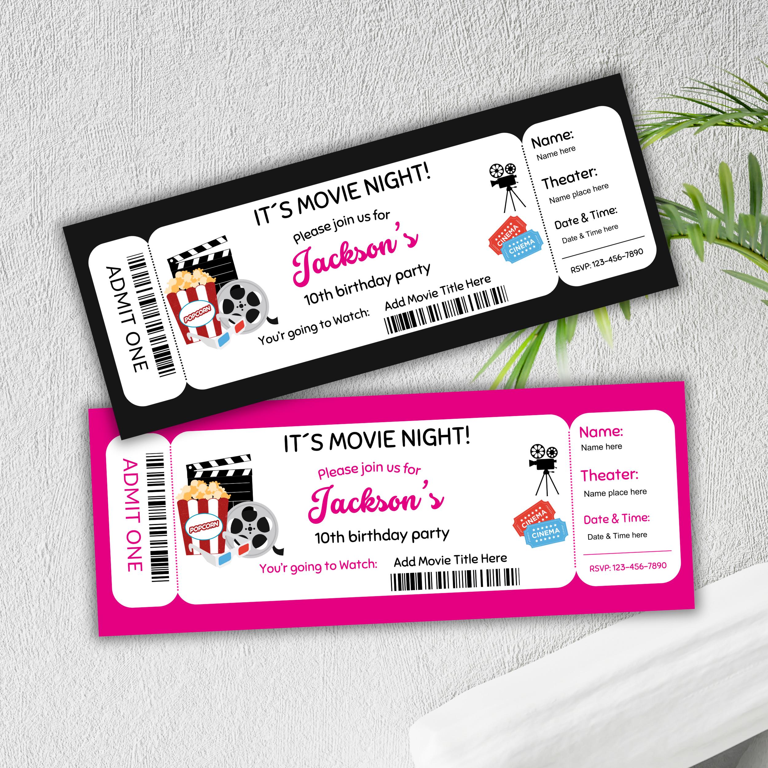 Birthday Invitation for Movie Ticket: Cinema Party Editable Canva Template (Digital Download) 8 Birthday Invitation for Movie Ticket: Cinema Party Editable Canva Template (Digital Download) - Image 8