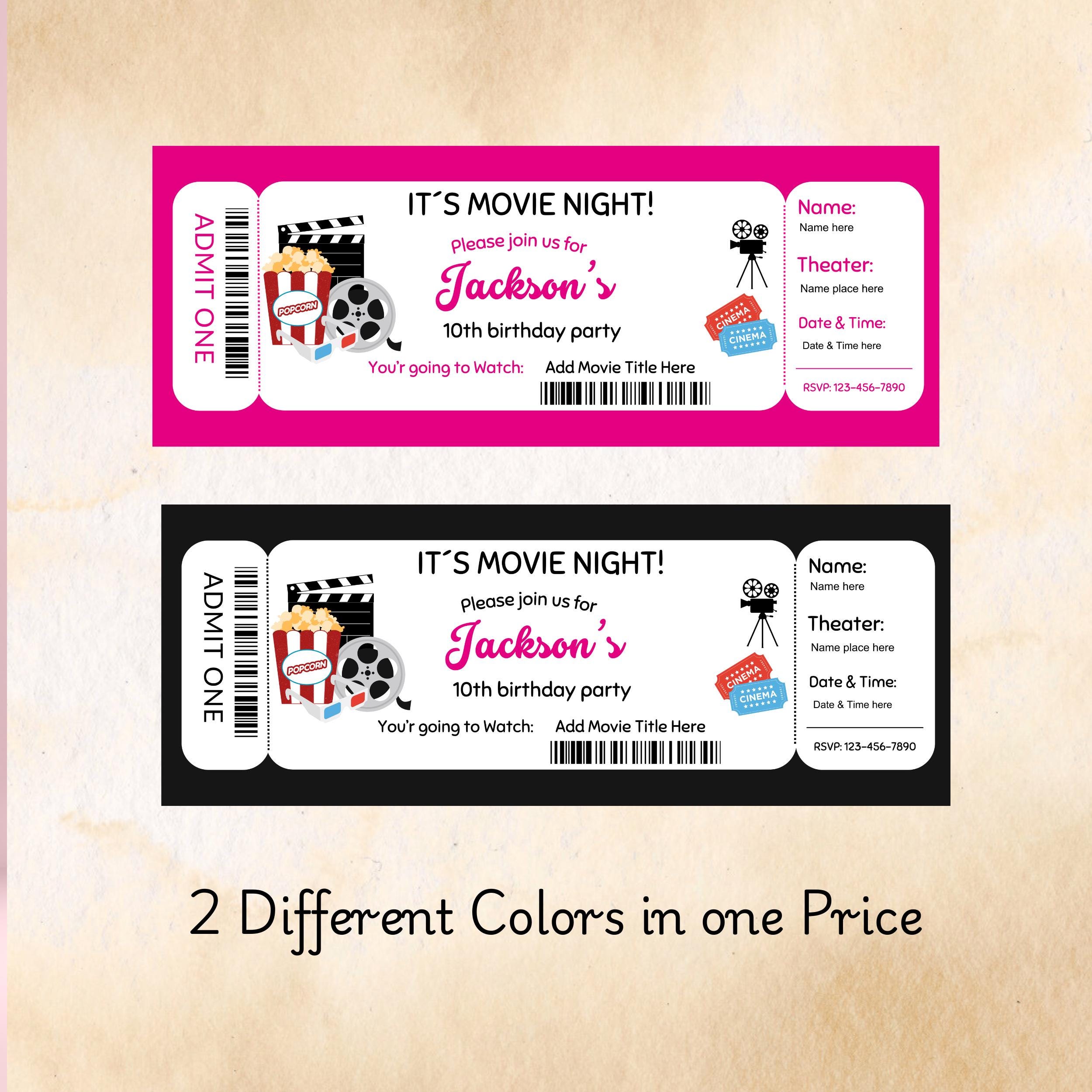 Birthday Invitation for Movie Ticket: Cinema Party Editable Canva Template (Digital Download) 2 Birthday Invitation for Movie Ticket: Cinema Party Editable Canva Template (Digital Download) - Image 2