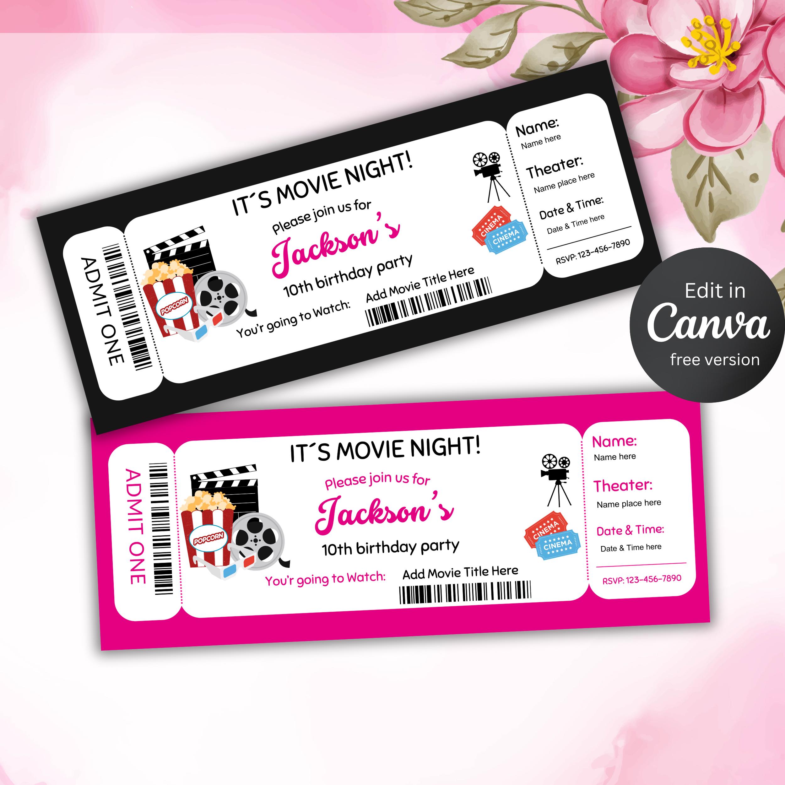 Birthday Invitation for Movie Ticket: Cinema Party Editable Canva Template (Digital Download) 7 Birthday Invitation for Movie Ticket: Cinema Party Editable Canva Template (Digital Download) - Image 7