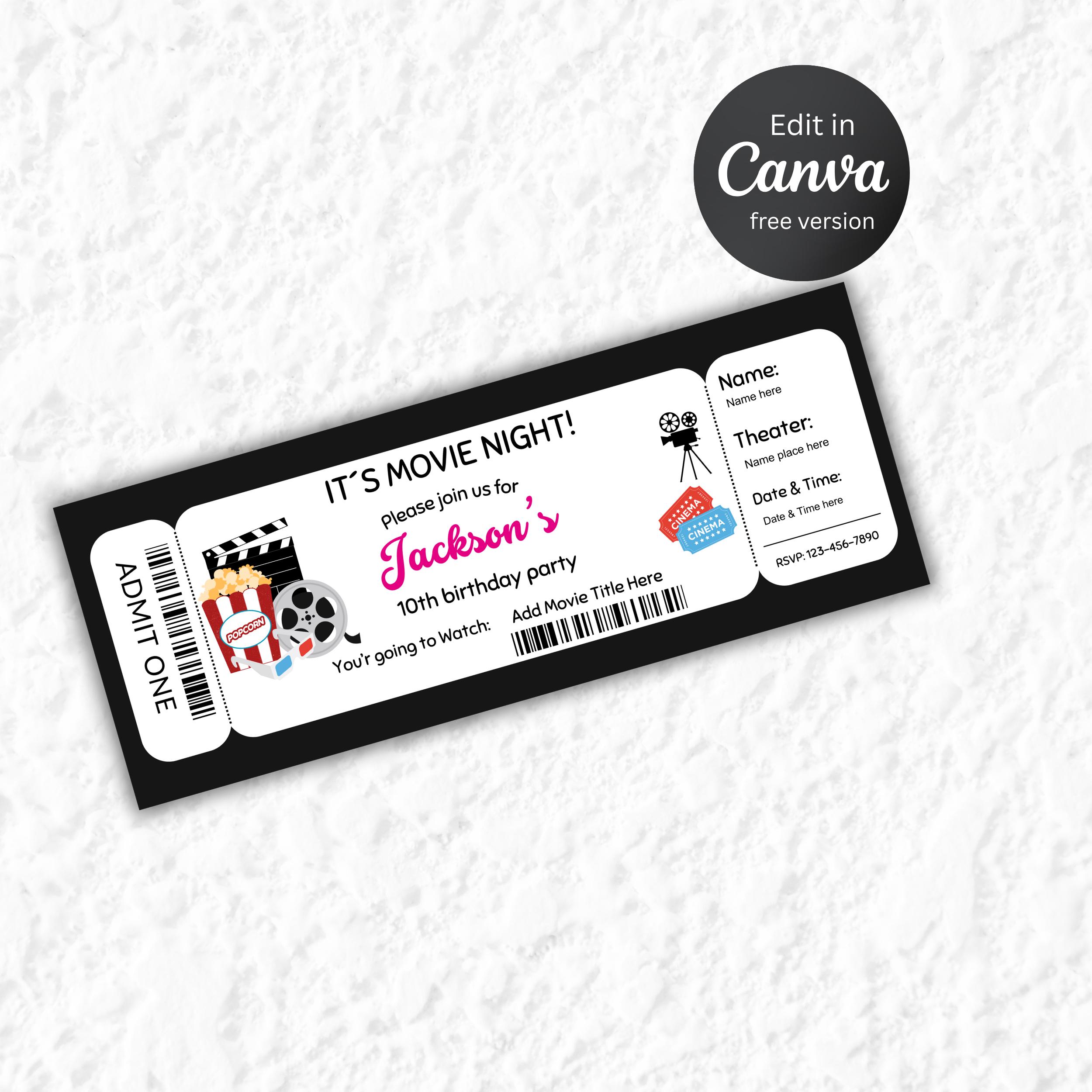 Birthday Invitation for Movie Ticket: Cinema Party Editable Canva Template (Digital Download) 6 Birthday Invitation for Movie Ticket: Cinema Party Editable Canva Template (Digital Download) - Image 6