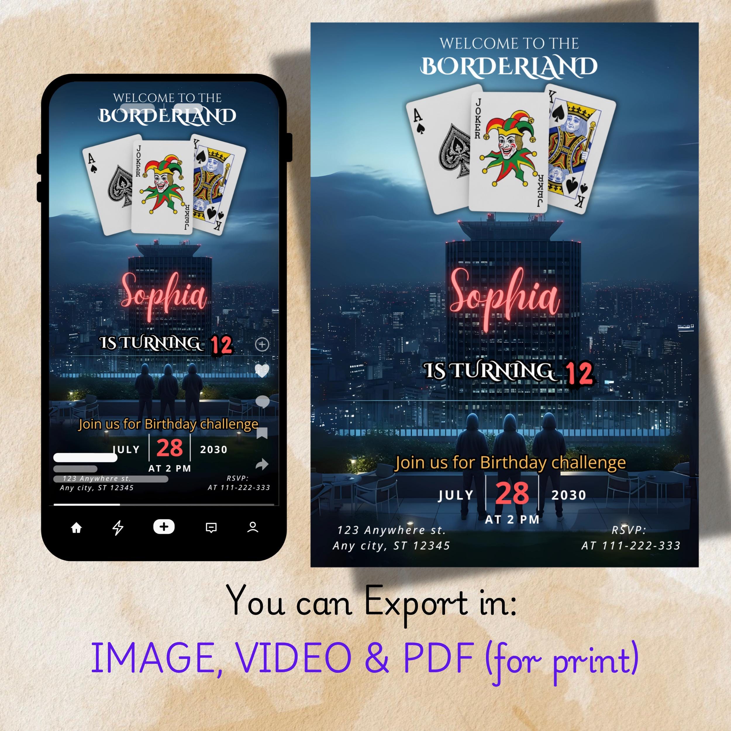 Alice in the Borderland Birthday Invitation – Editable Canva 2 Alice in the Borderland Birthday Invitation – Editable Canva - Image 2