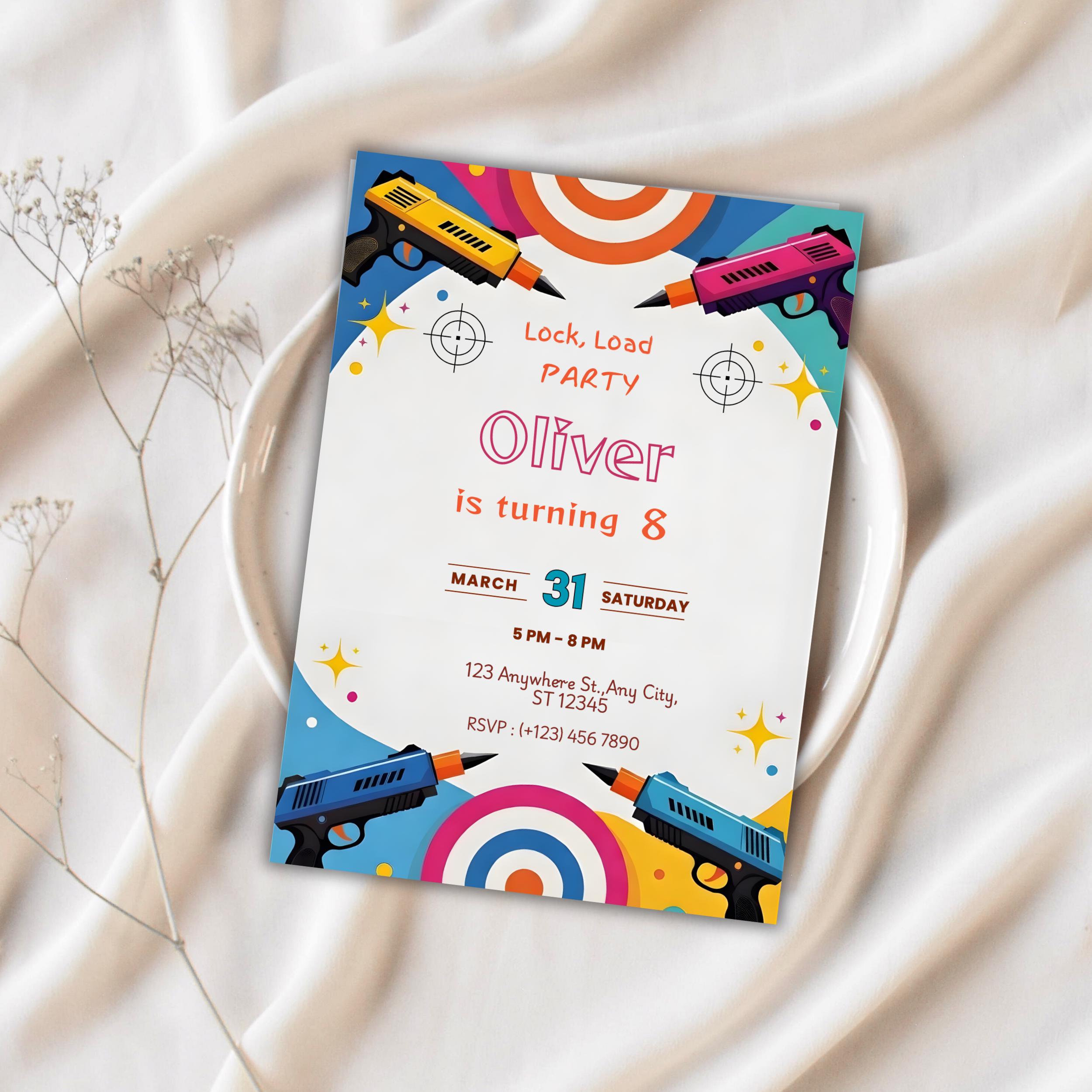 Dart Gun Birthday Invitation – Editable Blaster Fight Canva Template 2 Dart Gun Birthday Invitation – Editable Blaster Fight Canva Template - Image 2