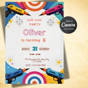 Dart Gun Birthday Invitation