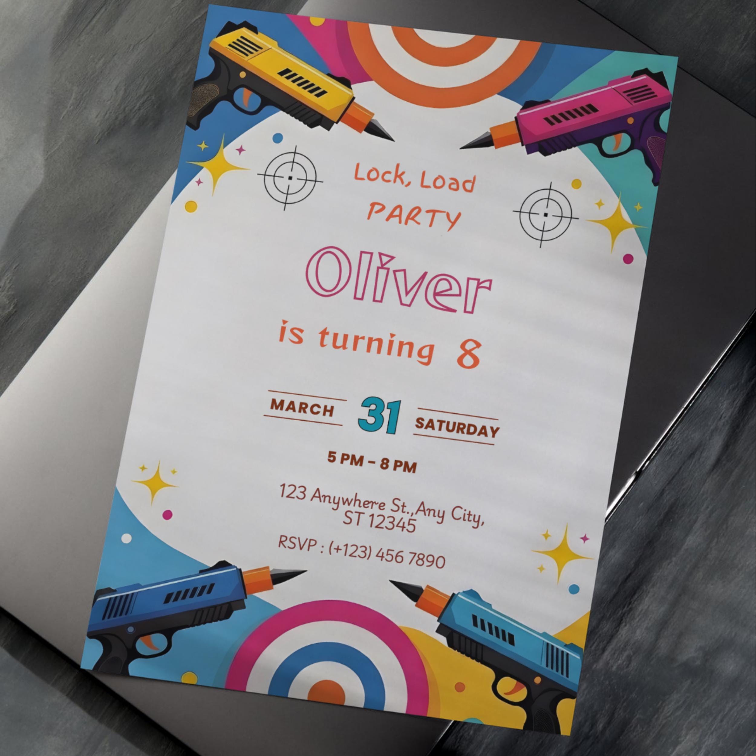 Dart Gun Birthday Invitation – Editable Blaster Fight Canva Template 9 Dart Gun Birthday Invitation – Editable Blaster Fight Canva Template - Image 9