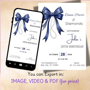 Denim Diamonds and Pearls Birthday Invitation | Canva Template