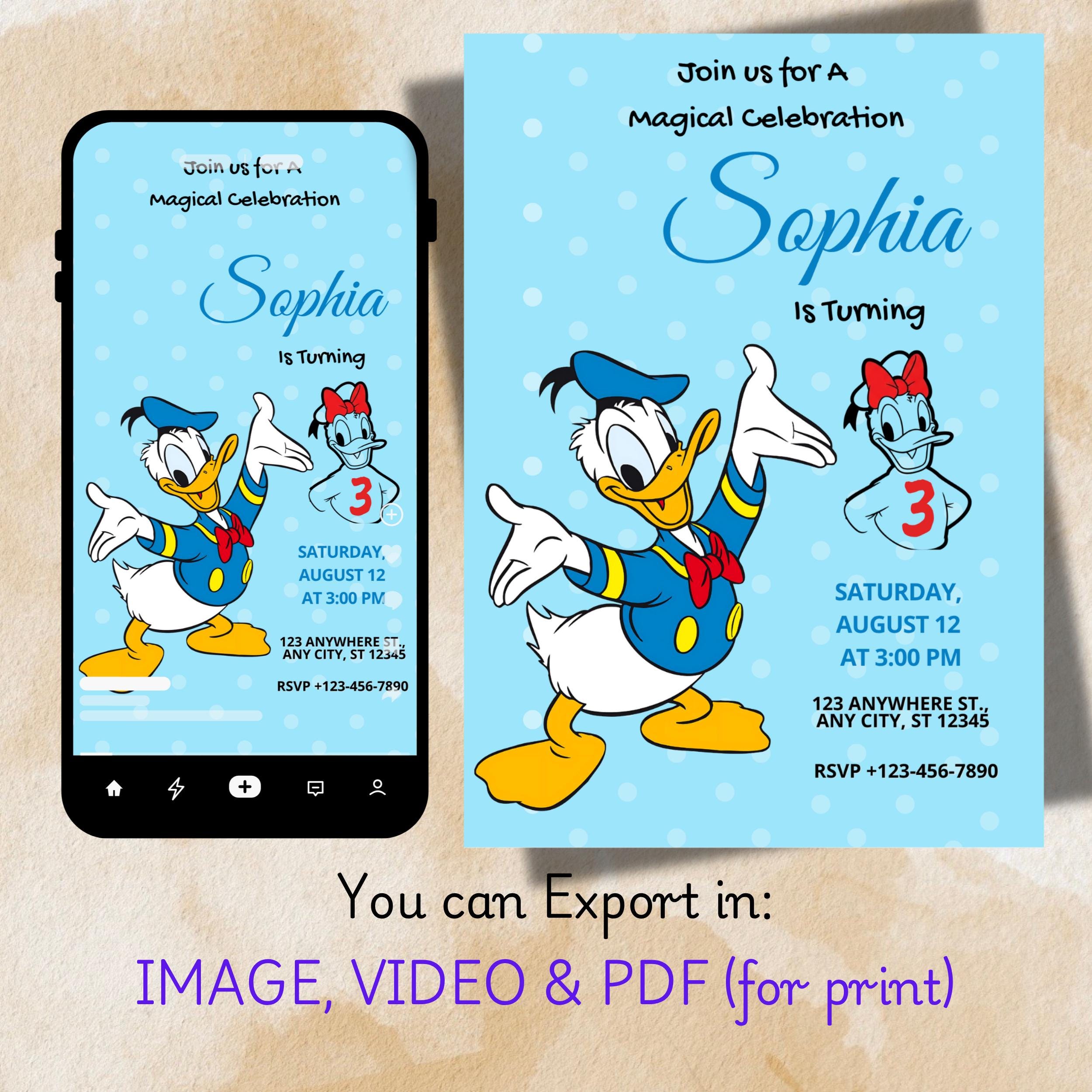 Donald Duck Birthday Invitation – Editable Canva Template 3 Donald Duck Birthday Invitation – Editable Canva Template - Image 3
