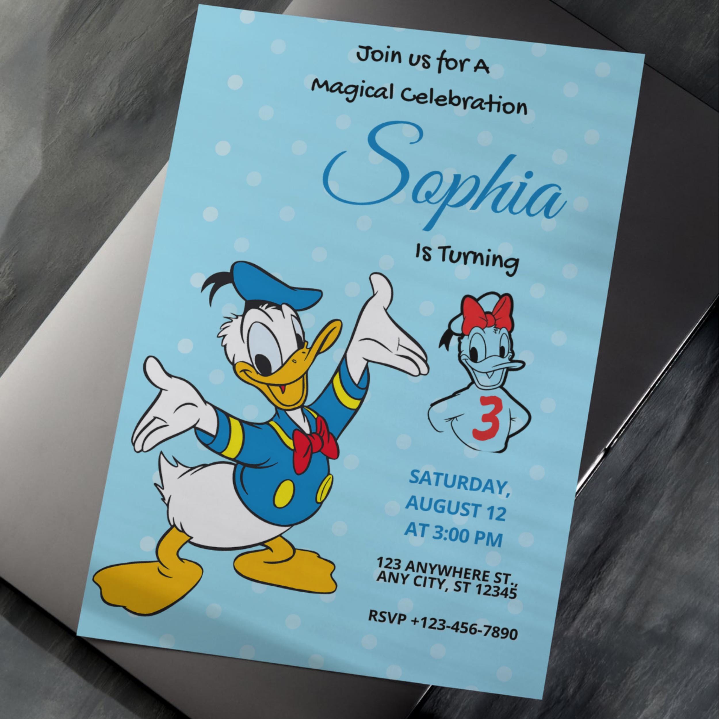 Donald Duck Birthday Invitation – Editable Canva Template 4 Donald Duck Birthday Invitation – Editable Canva Template - Image 4
