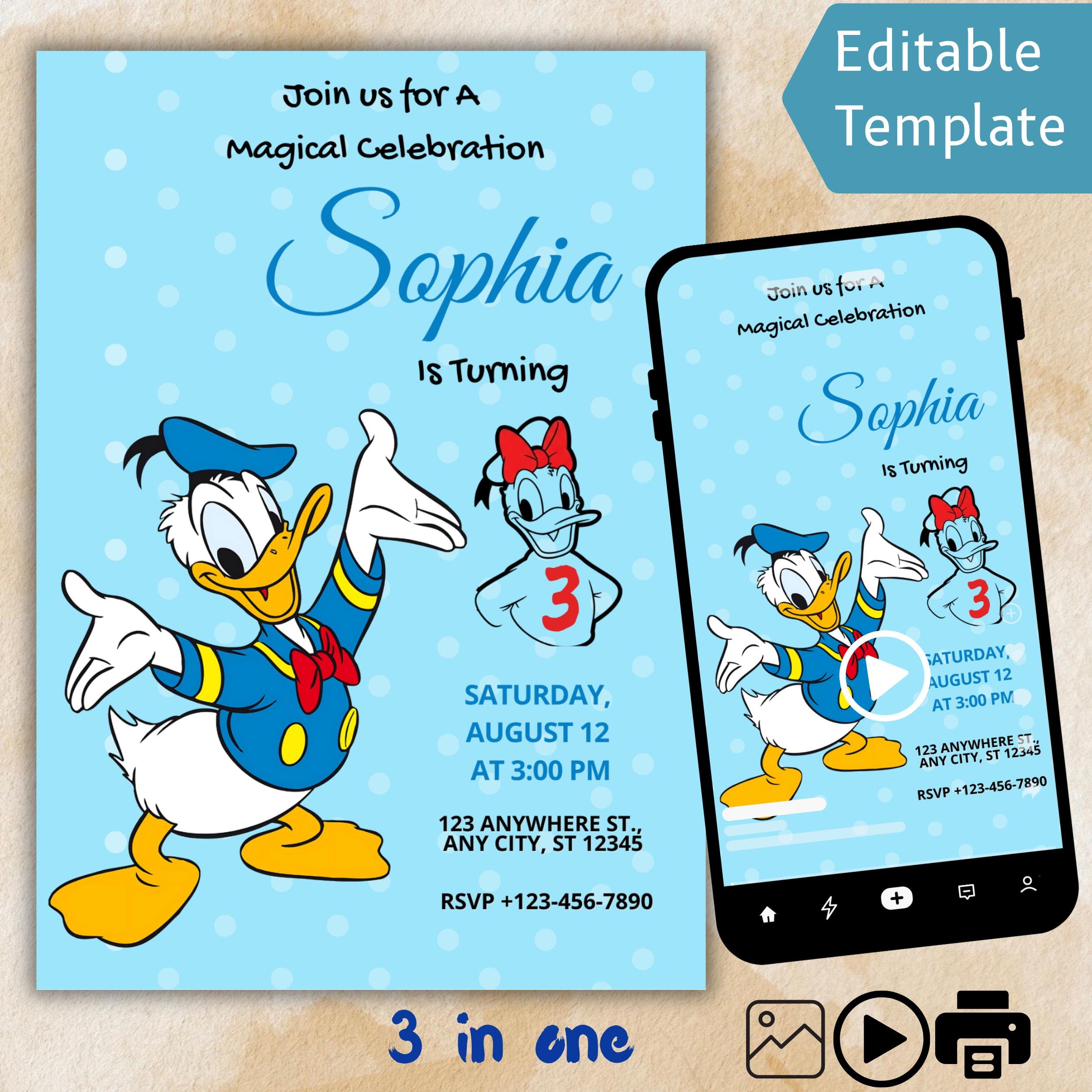 Donald Duck Birthday Invitation – Editable Canva Template 2 Donald Duck Birthday Invitation – Editable Canva Template - Image 2
