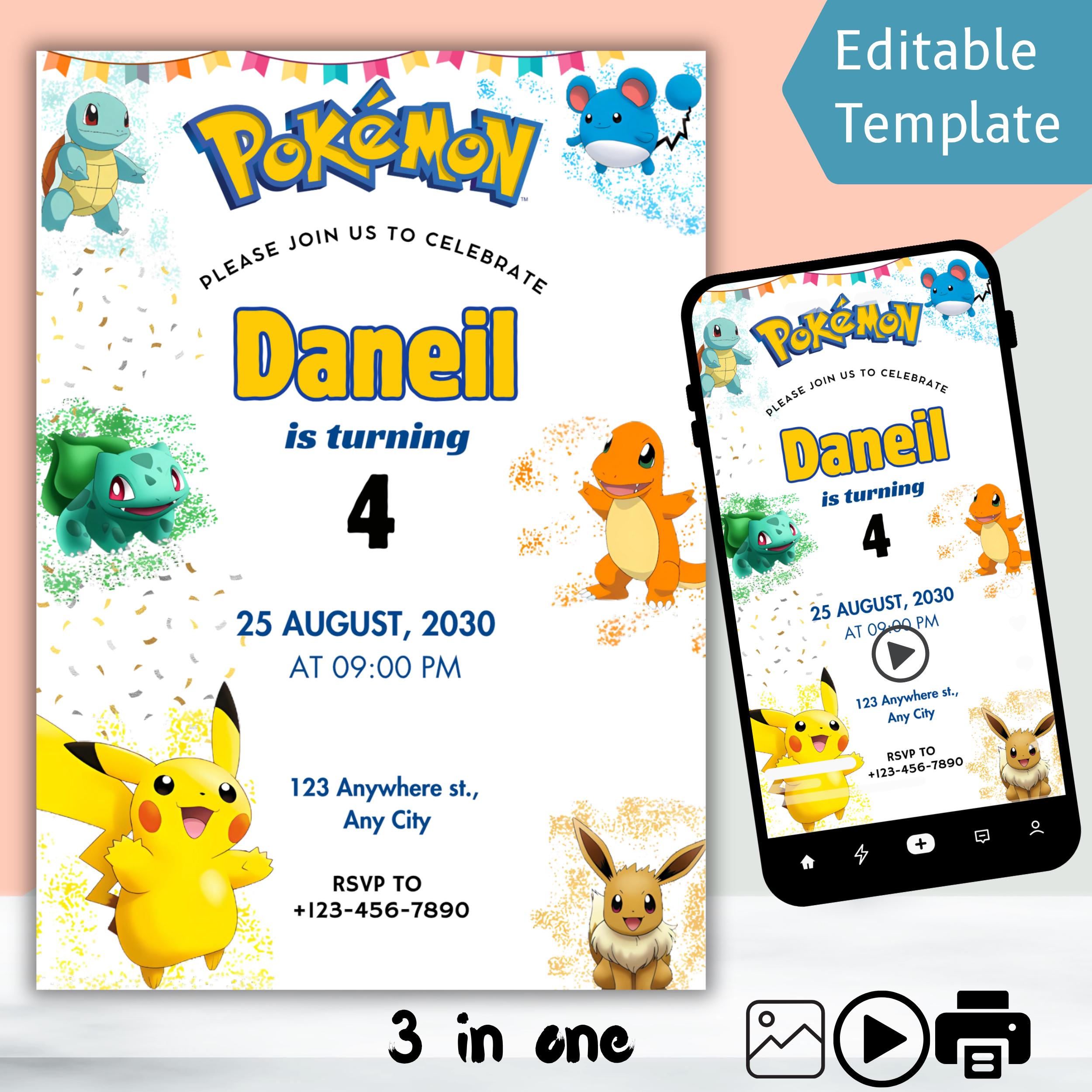 Pokémon Birthday Invitation – Editable Canva Template 1 Pokémon Birthday Invitation – Editable Canva Template