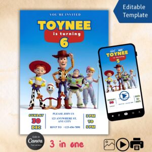Toy Story birthday invitation editable Canva template