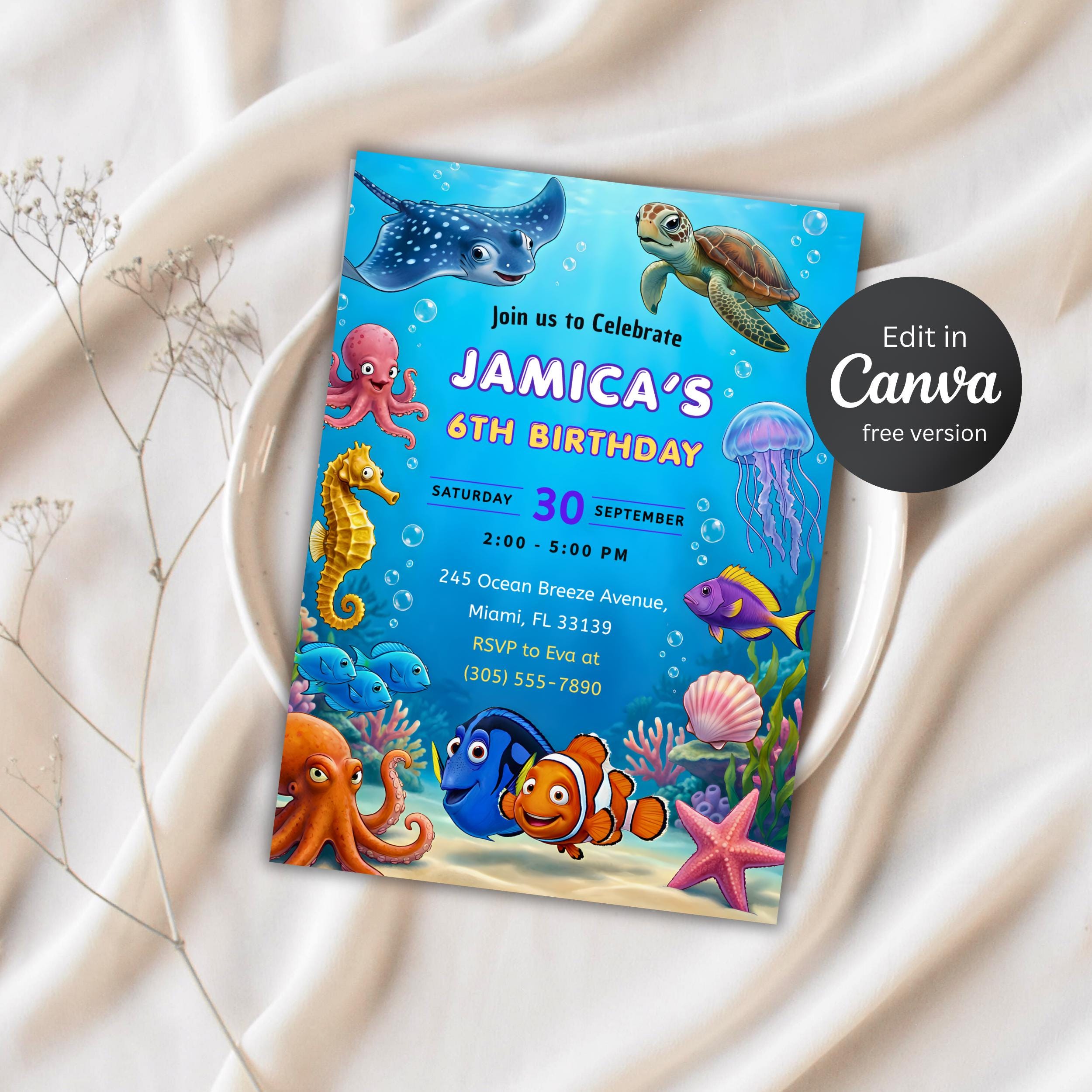 Finding Nemo Birthday Invitation – Editable Canva Template 5 Finding Nemo Birthday Invitation – Editable Canva Template - Image 5