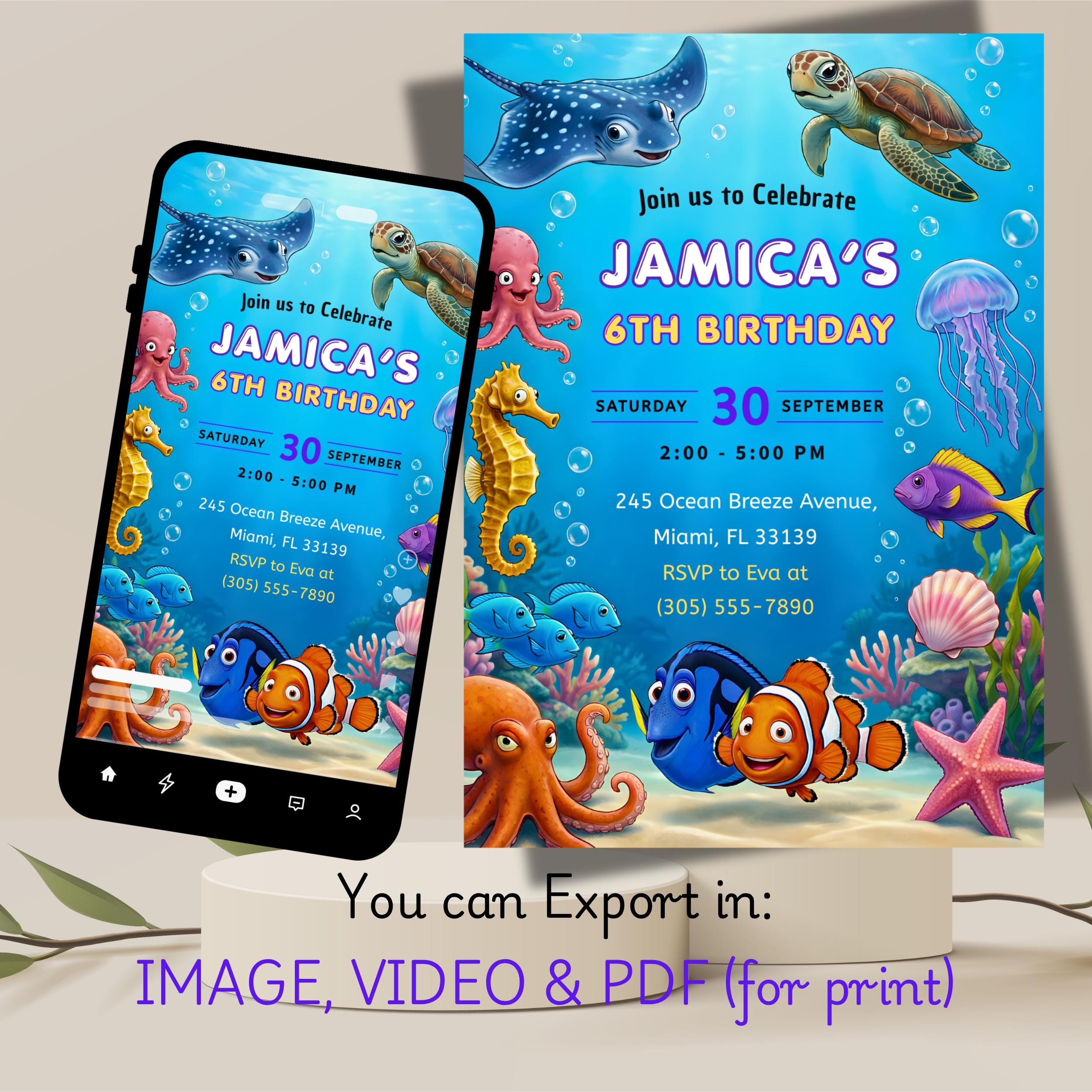 Finding Nemo Birthday Invitation – Editable Canva Template 2 Finding Nemo Birthday Invitation – Editable Canva Template - Image 2