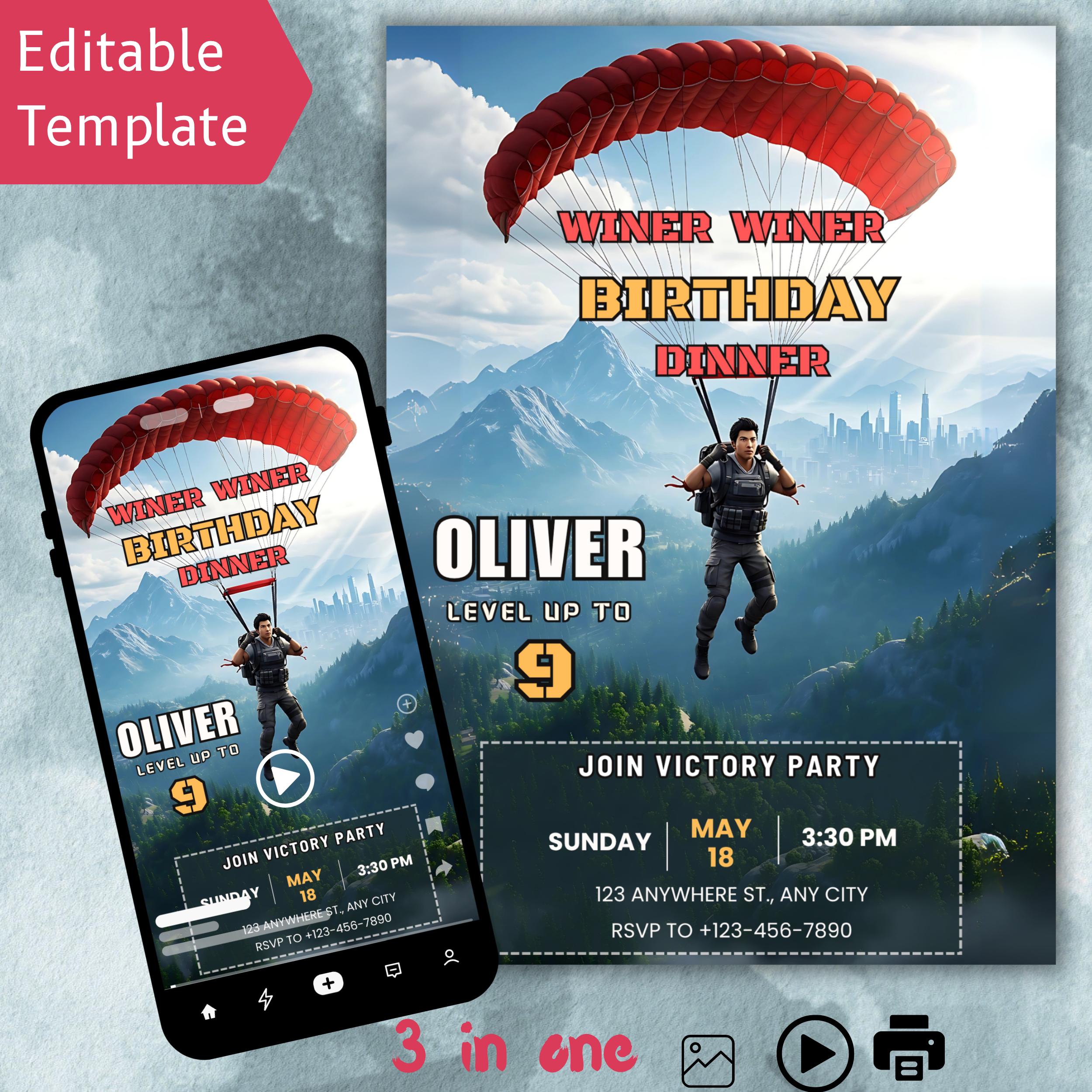 Battle Royale Gamer Birthday Invitation – Editable Canva Template 1 Battle Royale gamer birthday invitation editable Canva template