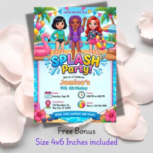 Girls Pool Party Invitation | Editable Canva Birthday Invite