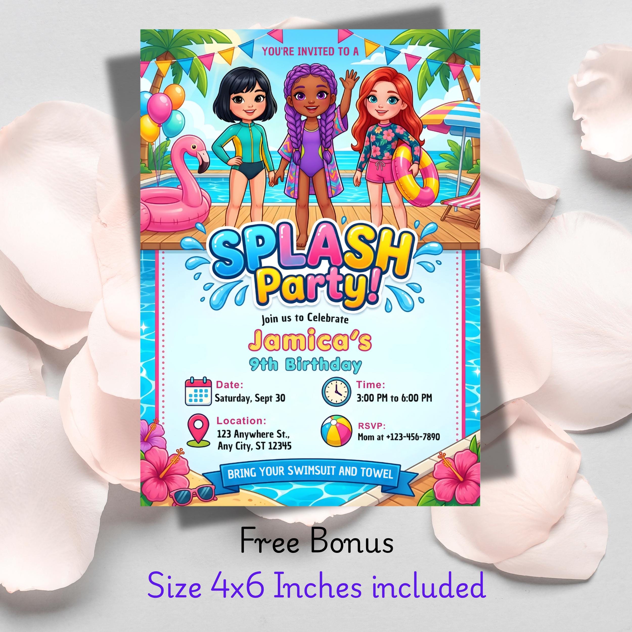 Girls Pool Party Invitation | Editable Canva Birthday Invite 1 Girls Pool Party Invitation | Editable Canva Birthday Invite