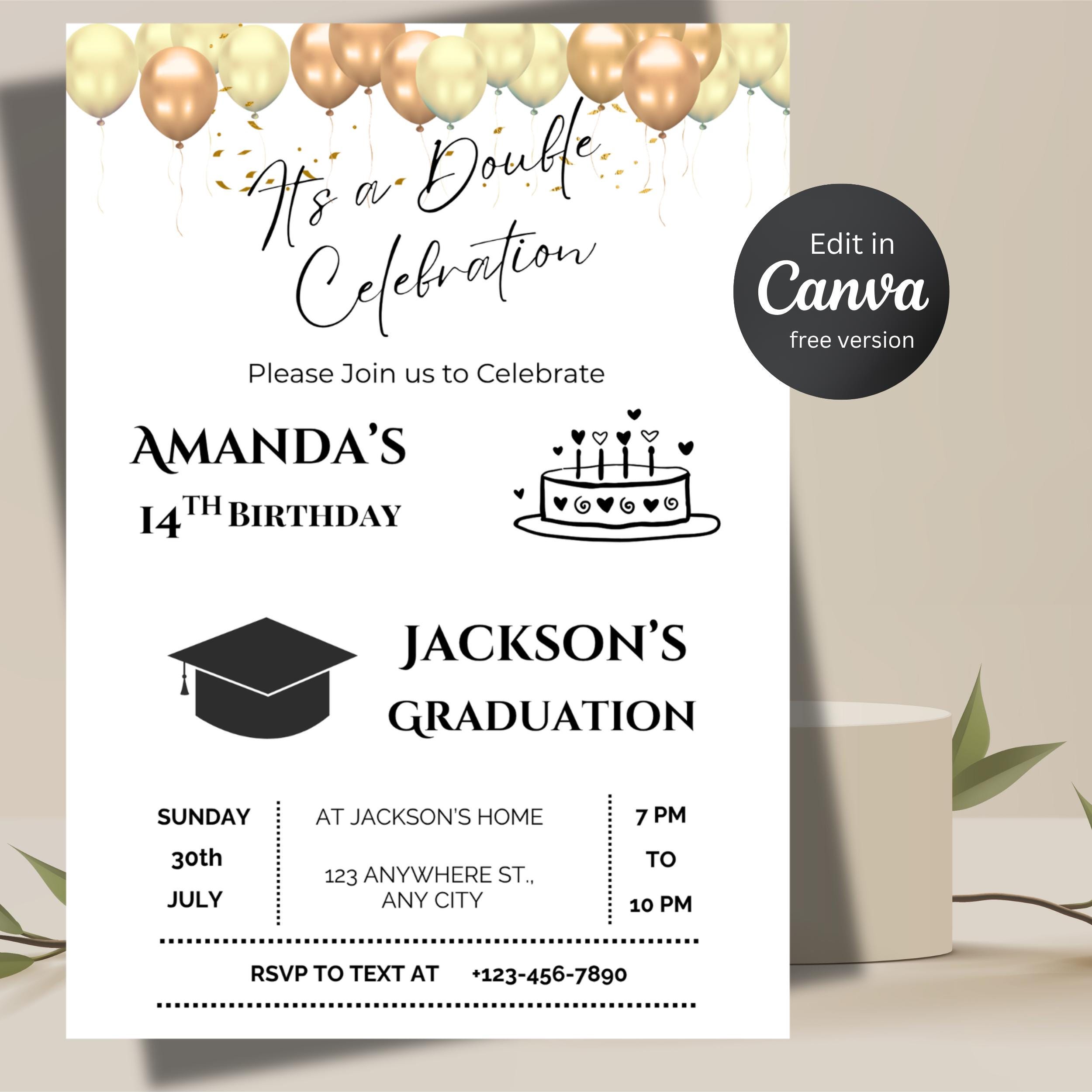 Birthday Graduation Invitation – Gold Glitter Joint Party Canva Template 3 Birthday Graduation Invitation – Gold Glitter Joint Party Canva Template - Image 3