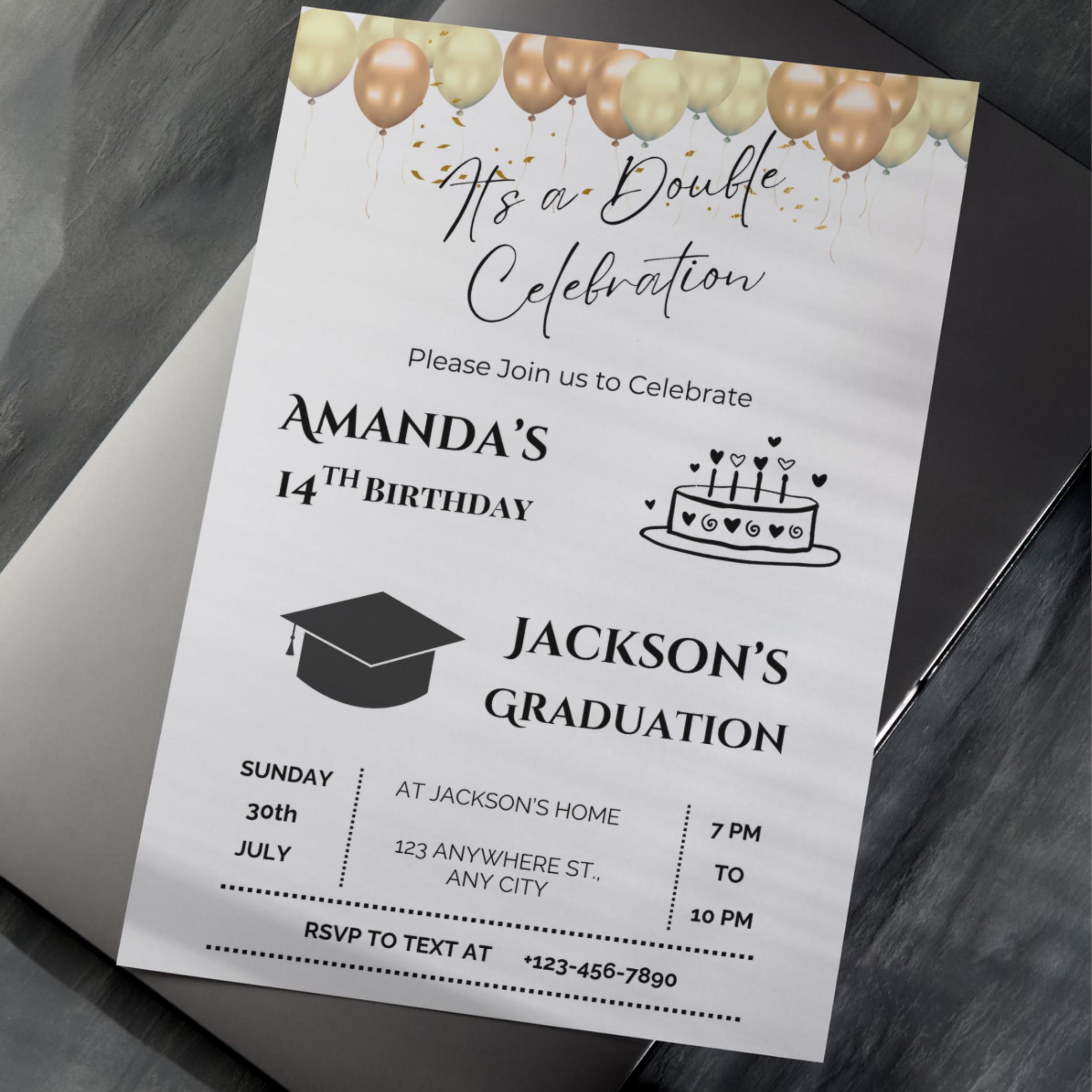 Birthday Graduation Invitation – Gold Glitter Joint Party Canva Template 7 Birthday Graduation Invitation – Gold Glitter Joint Party Canva Template - Image 7