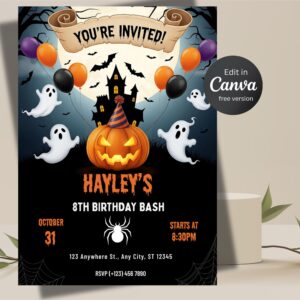 Halloween Birthday Party Invitation: Spooky Kids Theme (Digital) Halloween Birthday party free invite
