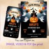 Halloween Birthday Party Invitation: Spooky Kids Theme (Digital) Editable Halloween Birthday Party Invitation – Video, Printable & Mobile Canva Template