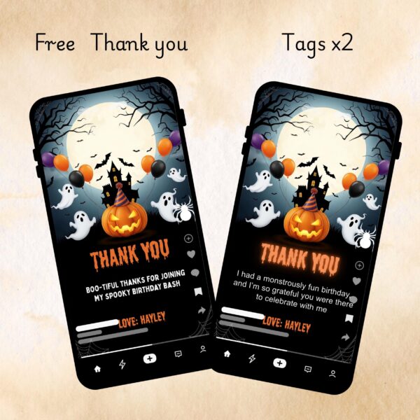 Halloween Birthday Party Invitation: Spooky Kids Theme (Digital) Editable Halloween Birthday Party Invitation – Video, Printable & Mobile Canva Template