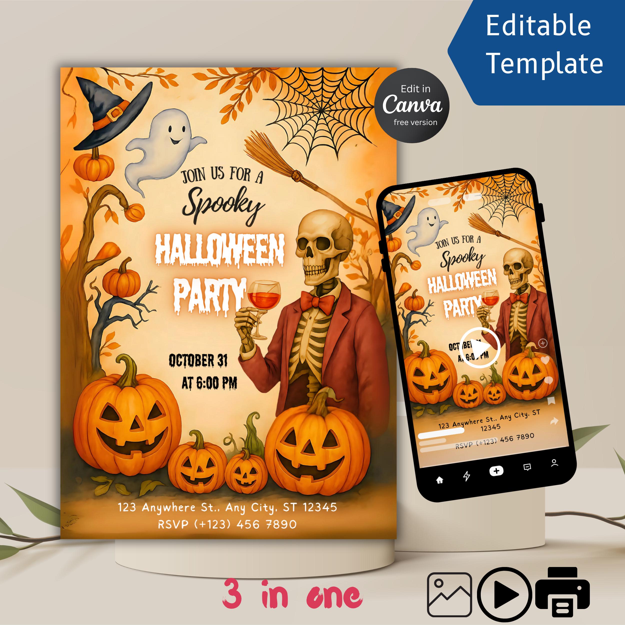 Halloween Party Invitation – Video, Printable & Mobile Canva Template 1 Halloween Party Invitation – Video, Printable & Mobile Canva Template