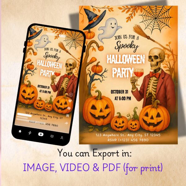 Halloween Party Invitation | Spooky Pumpkin Party Invite Editable Canva Template (Digital Download) Halloween Party Invitation β Video, Printable & Mobile Canva Template