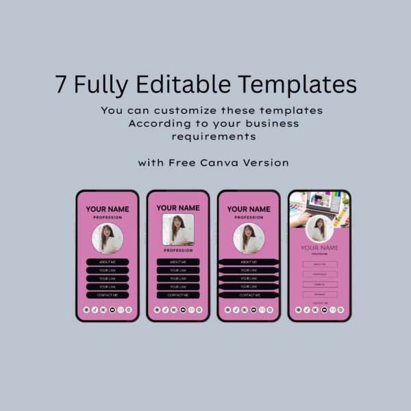 Instagram Link In Bio Template: Pink Canva Editable (7 Templates) Instagram Link in Bio Canva Templates – Editable Bio Website Kit (7 Templates)