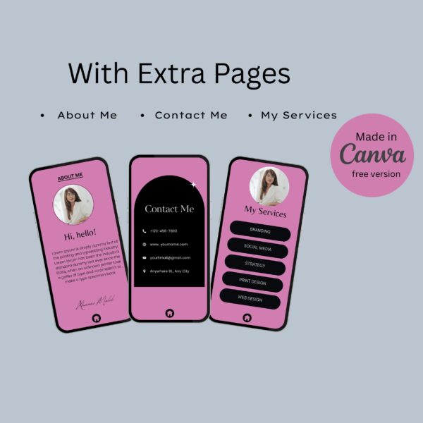 Instagram Link In Bio Template: Pink Canva Editable (7 Templates) Instagram Link in Bio Canva Templates – Editable Bio Website Kit (7 Templates)
