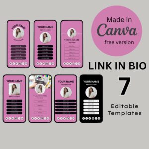 Instagram Link in Bio Canva Templates – Editable Bio Website Kit (7 Templates)