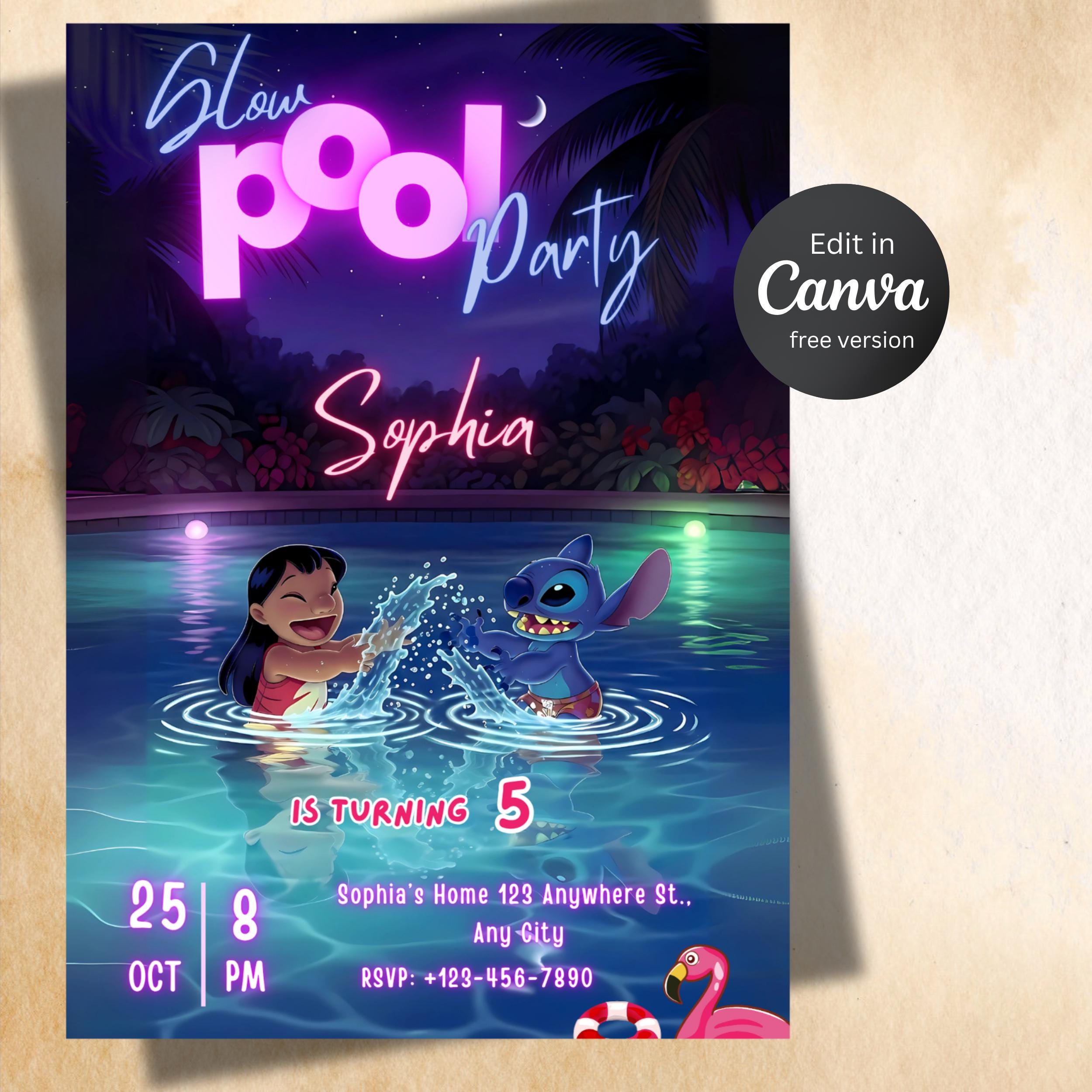 Lilo and Stitch Pool Party Invitation – Editable Canva Template 3 Lilo and Stitch Pool Party Invitation – Editable Canva Template - Image 3
