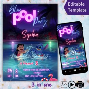 Lilo and Stitch Pool Party Invitation β Editable Canva Template