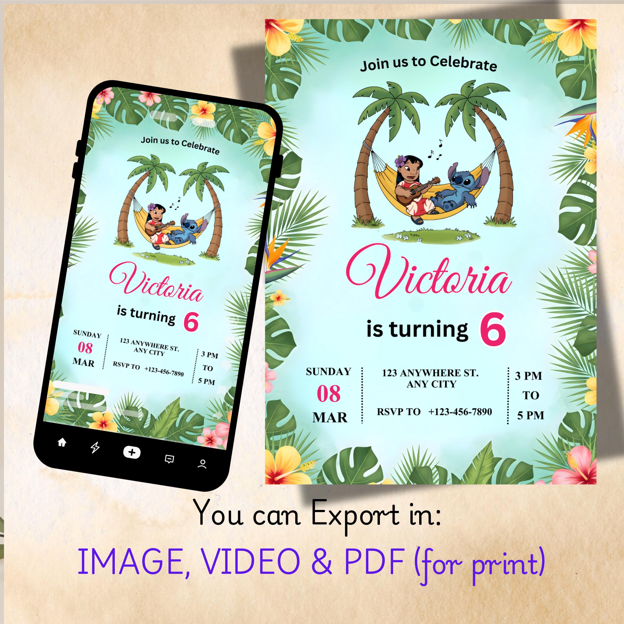 Lilo and Stitch Birthday Invitation – Tropical Printable & Video 3 Lilo and Stitch Birthday Invitation – Tropical Printable & Video - Image 3