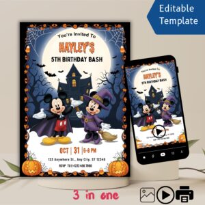 Mickey and Minnie Halloween Birthday Invitation