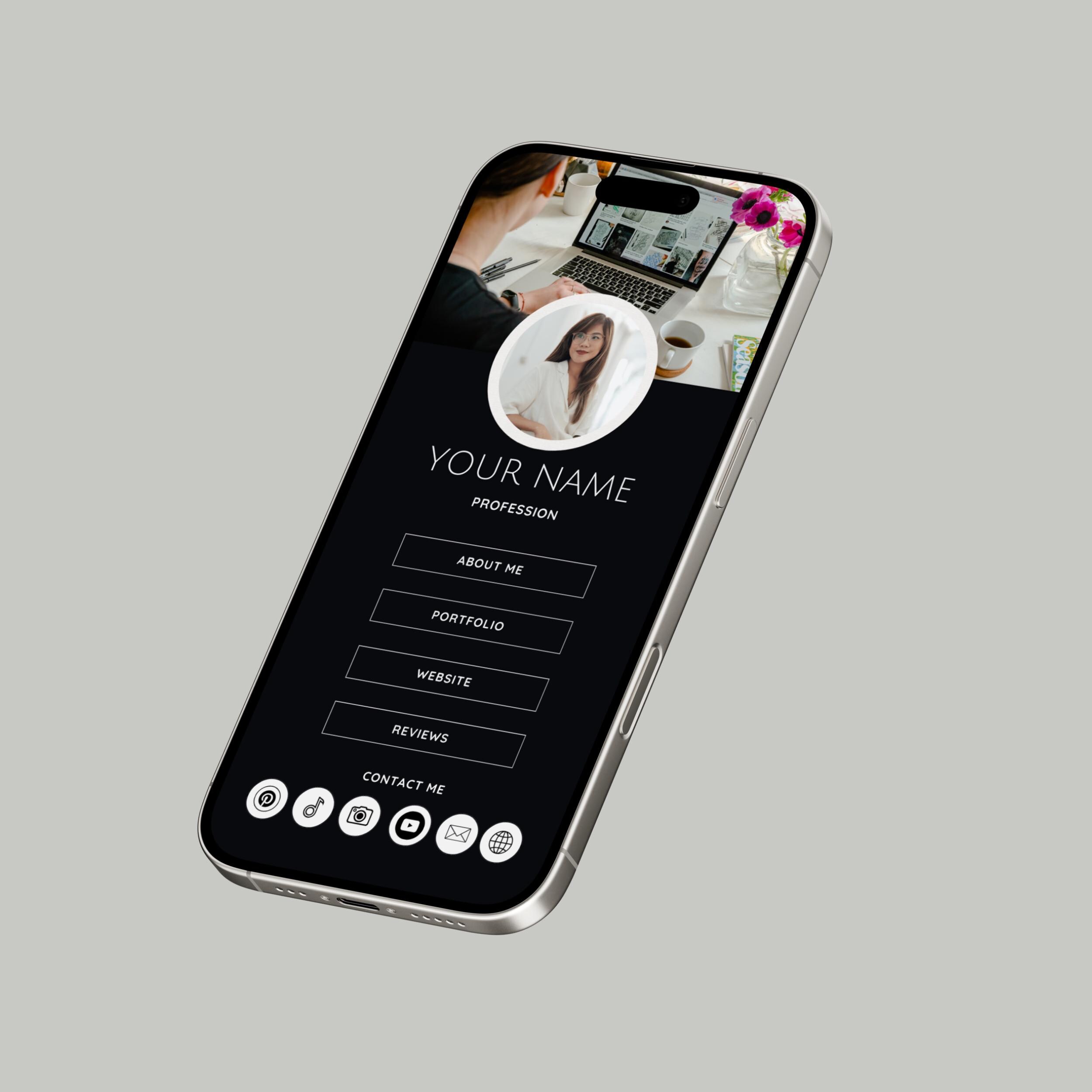 Dark Link in Bio Template – 7 Minimal Canva Bio Pages 8 Dark Link in Bio Template – 7 Minimal Canva Bio Pages - Image 8