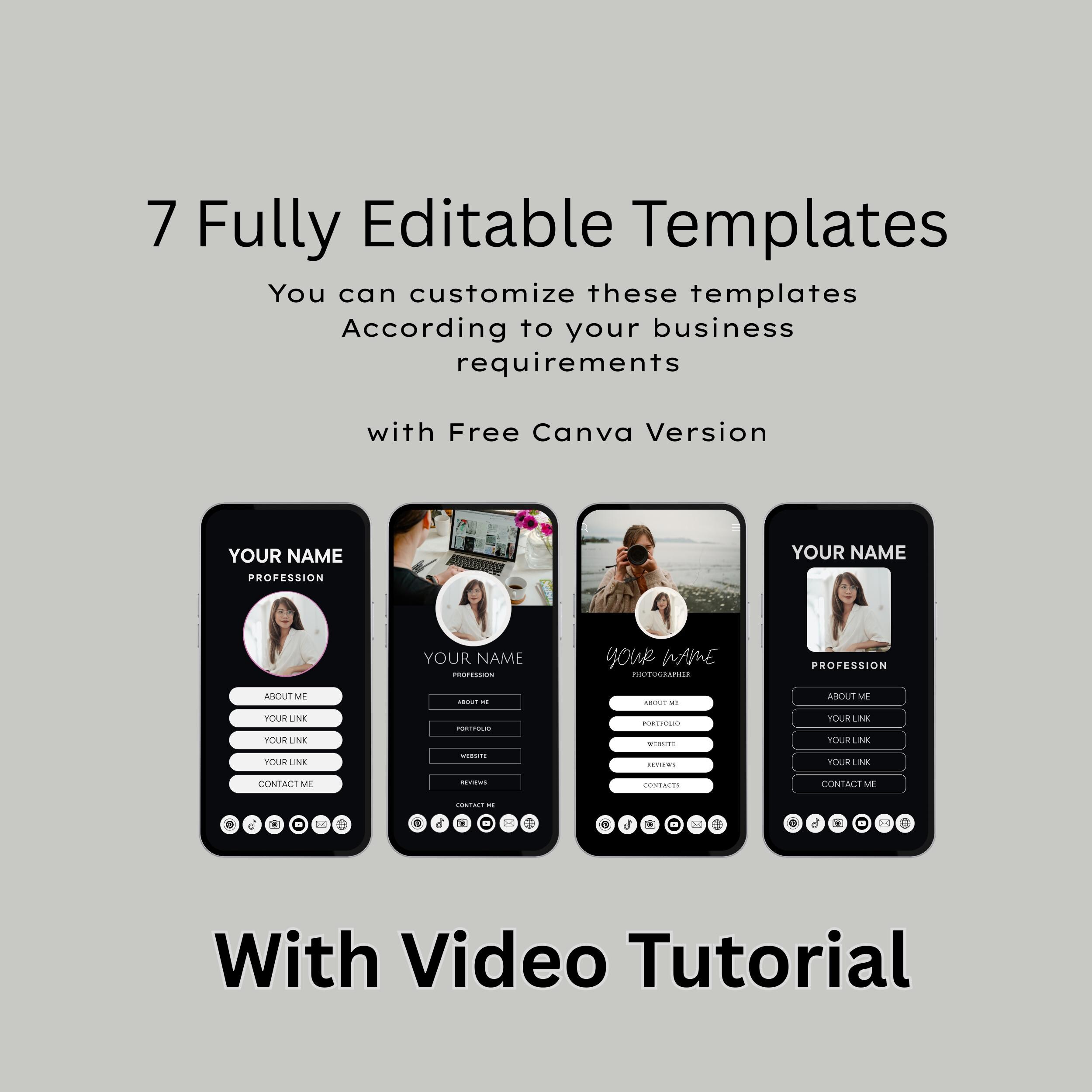 Dark Link in Bio Template – 7 Minimal Canva Bio Pages 1 Dark Link in Bio Template