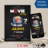 Movie Night Birthday Editable Invitation: Video & Printable Party Invite (Canva Template)