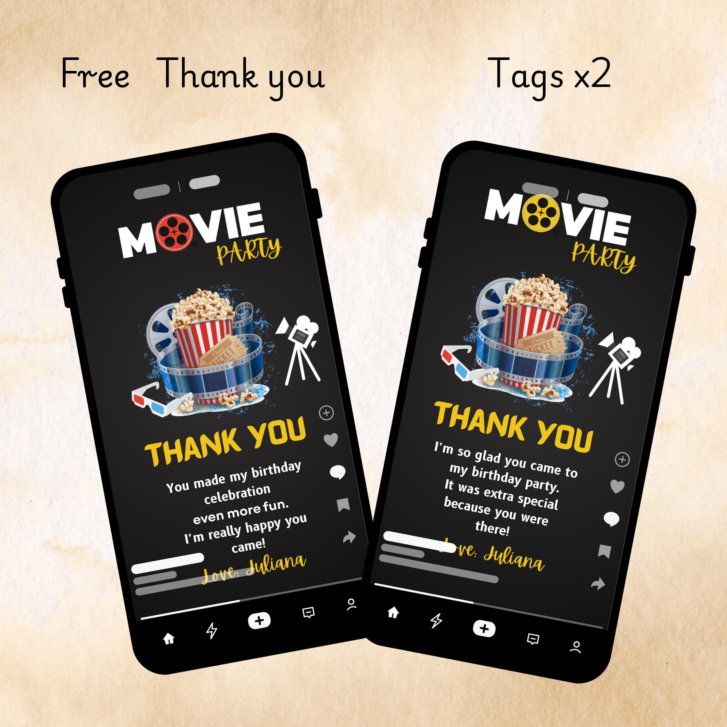 Movie Night Birthday Editable Invitation: Video & Printable Party Invite (Canva Template) - Image 4