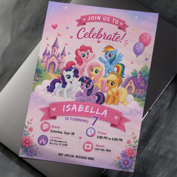 My Little Pony Birthday Invitation | Rainbow Dash & Pinkie Pie Party Invite | Editable Canva Template My Little Pony Birthday Invitation Template – Free Canva Editable