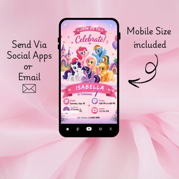 My Little Pony Birthday Invitation | Rainbow Dash & Pinkie Pie Party Invite | Editable Canva Template My Little Pony Birthday Invitation Template – Free Canva Editable
