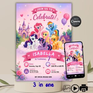 My Little Pony Birthday Invitation Template – Free Canva Editable