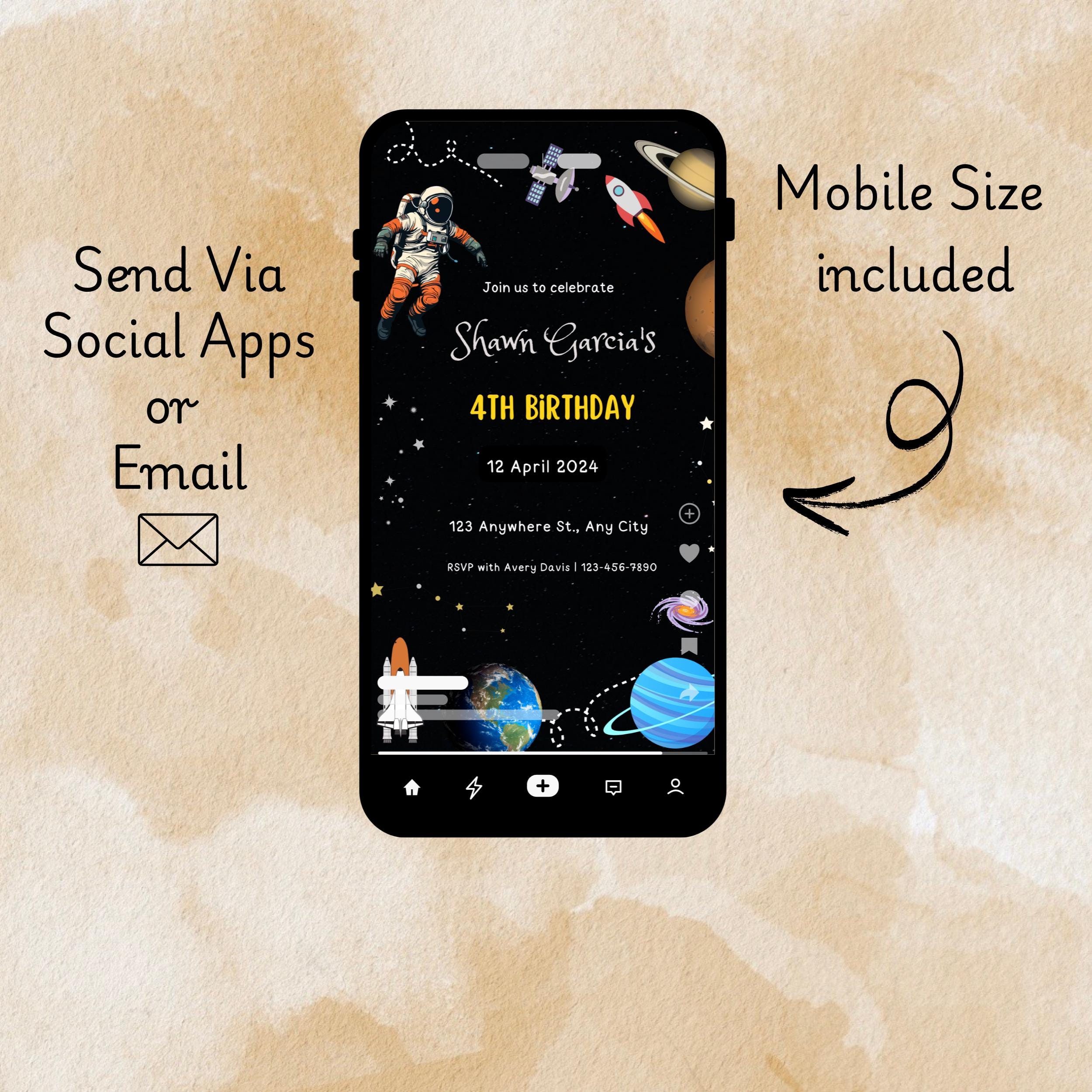 Space Birthday Party Invitation – Editable Astronaut, Galaxy & Rocket Canva Template - Image 5
