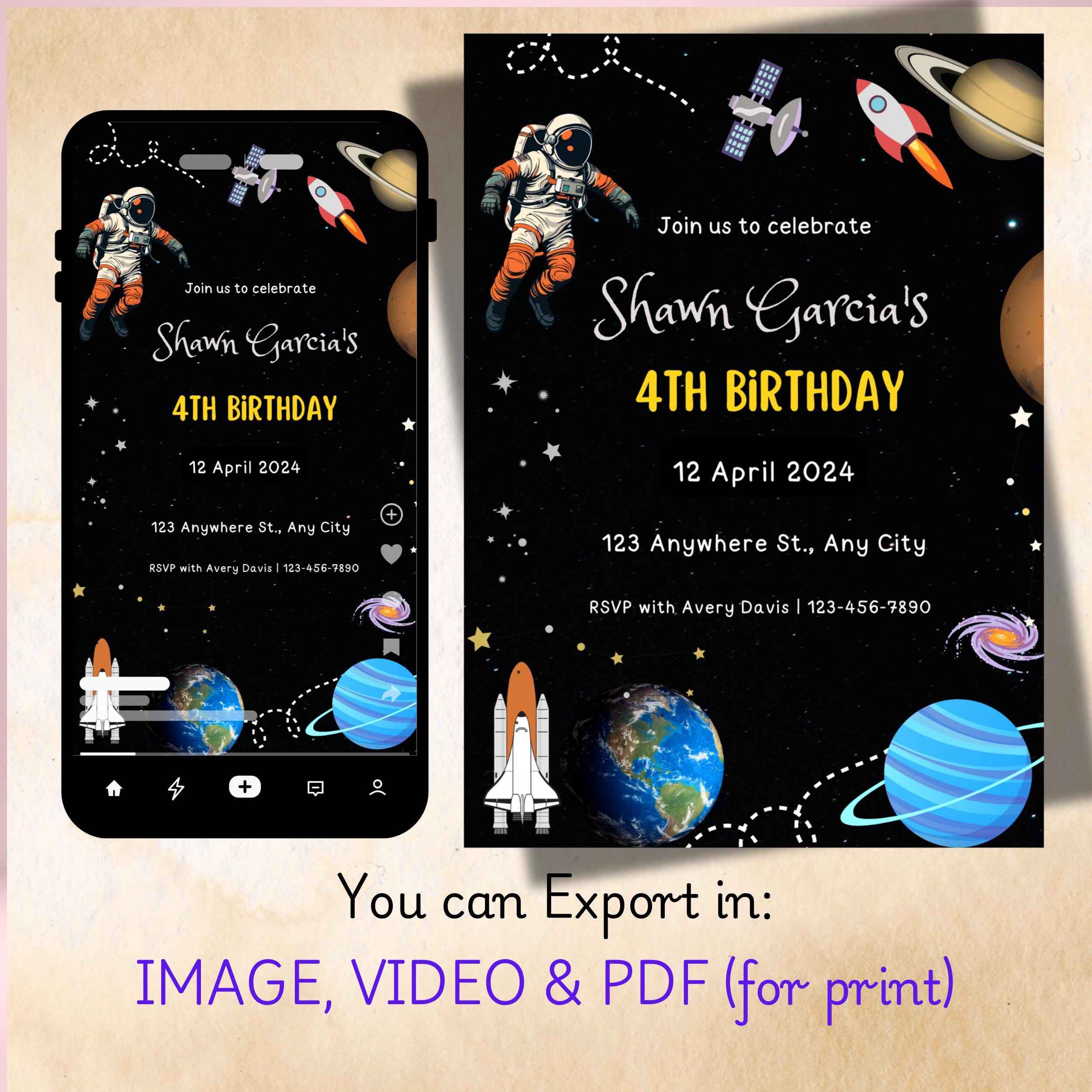 Space Birthday Party Invitation – Editable Astronaut, Galaxy & Rocket Canva Template - Image 3