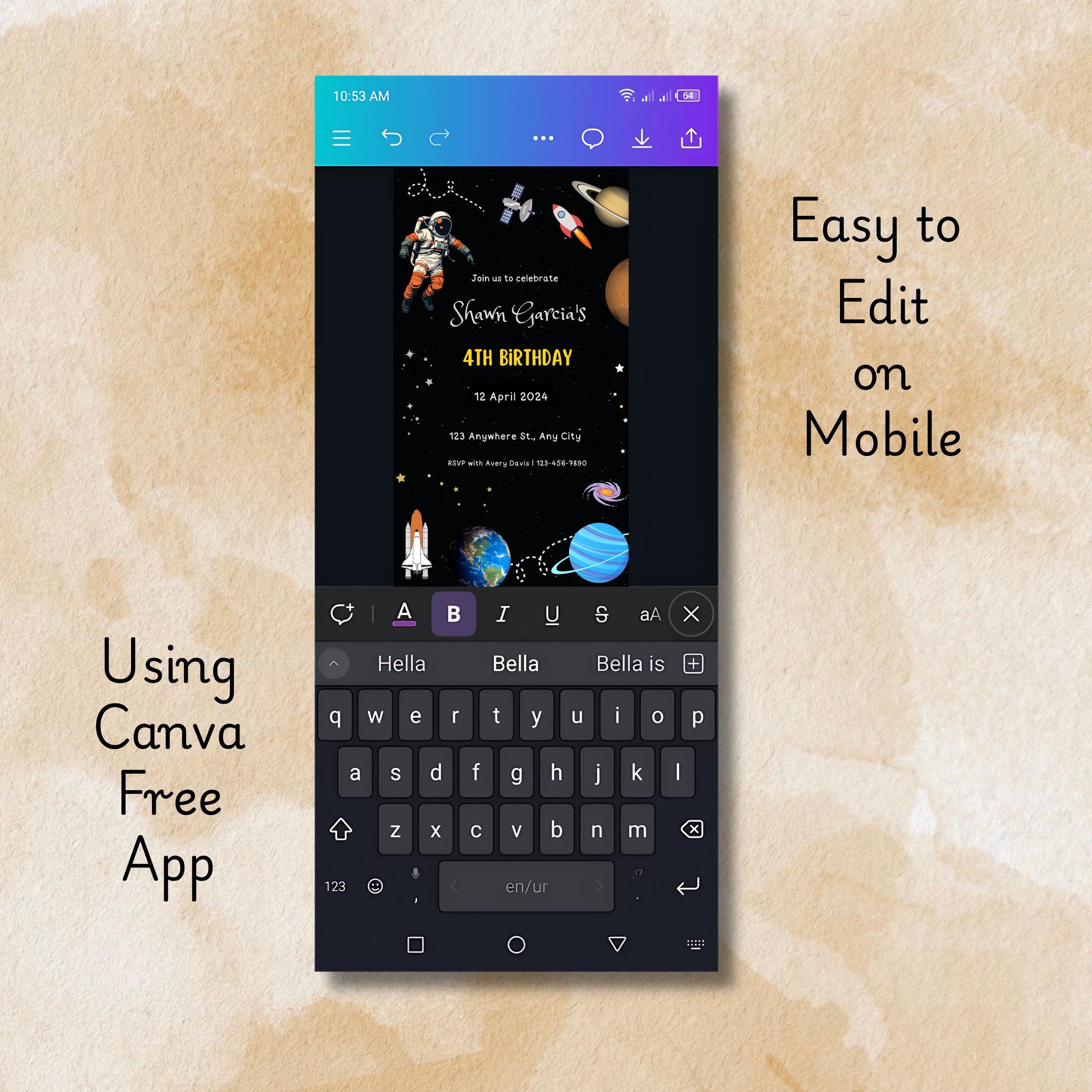 Space Birthday Party Invitation – Editable Astronaut, Galaxy & Rocket Canva Template - Image 6