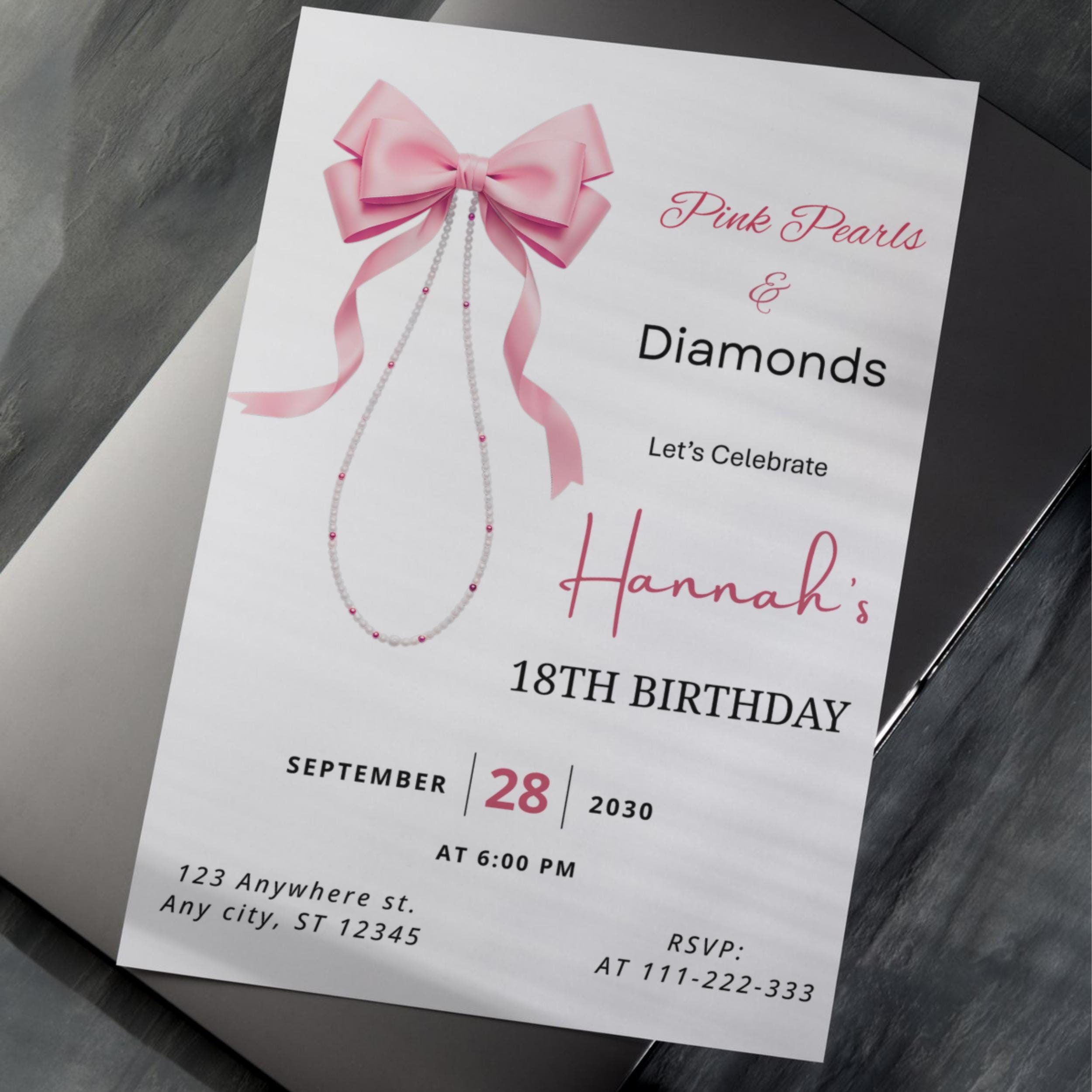 Pink Bow Denim Birthday Invitation – Pearls & Diamonds Canva Template 7 Pink Bow Denim Birthday Invitation – Pearls & Diamonds Canva Template - Image 7